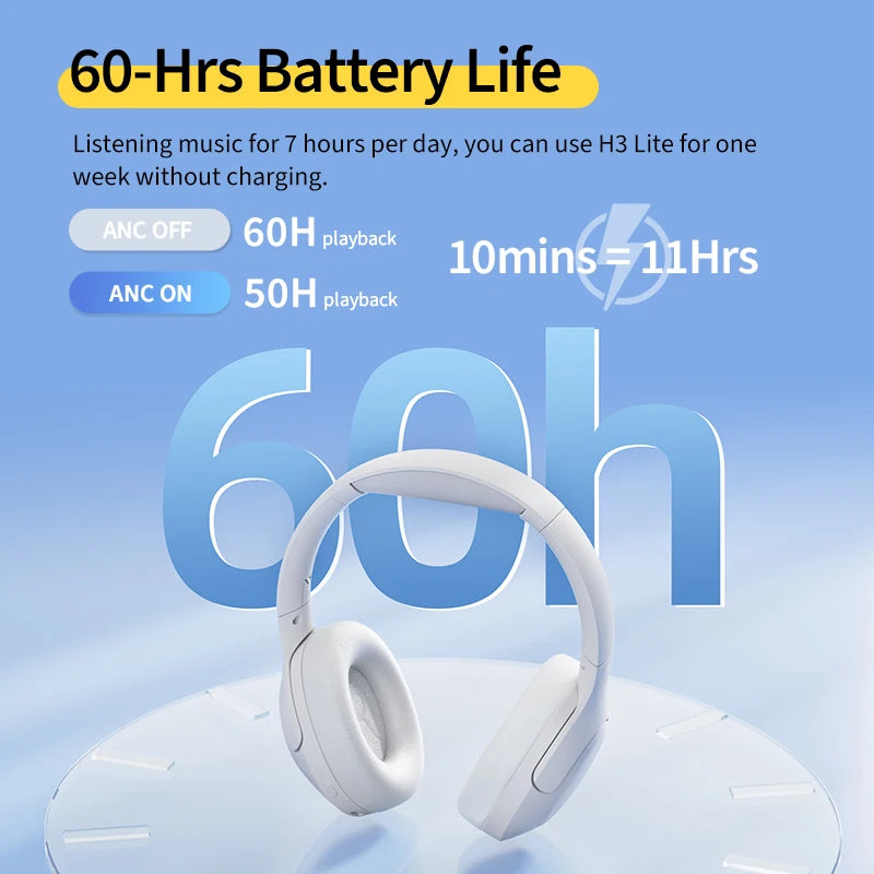 QCY H3 Lite Over Ear Headset ANC Wireless/Wired Headphones Bluetooth 5.3 Foldable HIFI Sound 60H Playtime Earphones Dual Connect