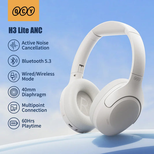 QCY H3 Lite Over Ear Headset ANC Wireless/Wired Headphones Bluetooth 5.3 Foldable HIFI Sound 60H Playtime Earphones Dual Connect
