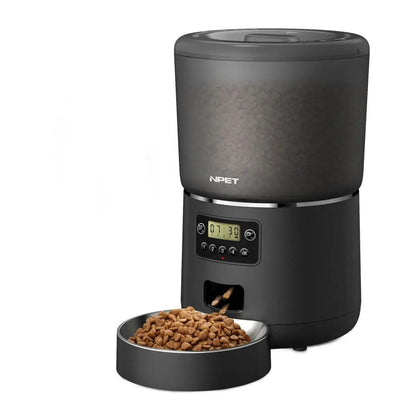 NPET 4L Smart Automatic Pet Feeder with Stainless Steel Bowl – Timed Feeding for Cats & Dogs (1–9 Portions)