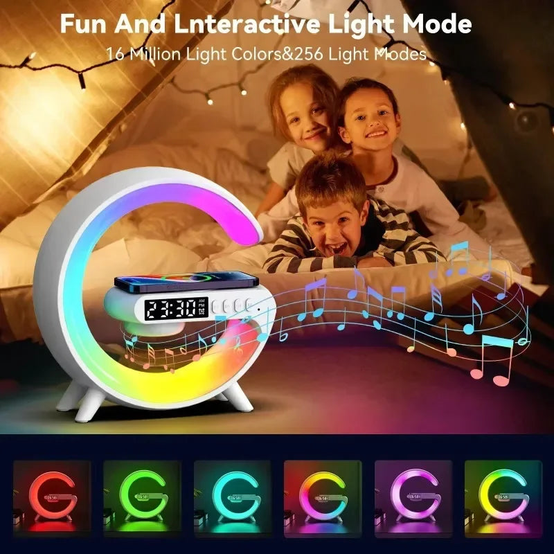 G-Shaped Smart Bedside Lamp | Wireless Charging & Bluetooth Speaker | LED Lighting with Digital Clock