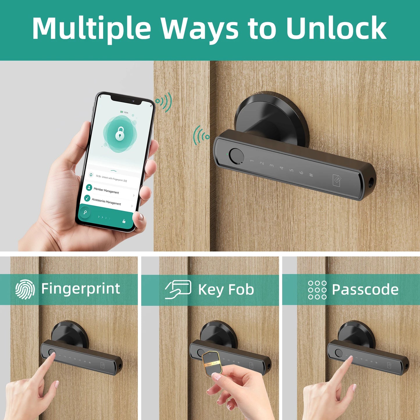 Viladepot Smart Fingerprint Door Lock with App Remote Control, Passcode Unlock, and Electronic Touchscreen Keypad