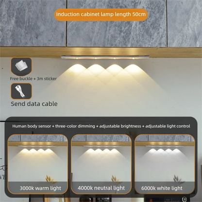 Wireless Ultra-Thin LED Cabinet Light – USB Rechargeable, Motion Sensor, Dimmable, 3 Color Modes – Ideal for Kitchen, Closet, Bedroom & Stairs
