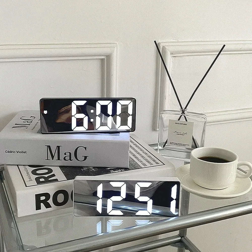 Smart LED Digital Alarm Clock – Adjustable Brightness, Temperature & Date Display | Modern Bedside Clock for Bedroom & Home Décor