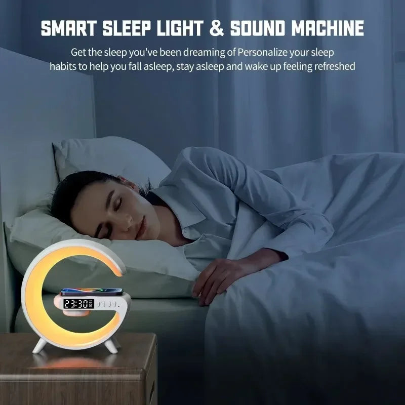 G-Shaped Smart Bedside Lamp | Wireless Charging & Bluetooth Speaker | LED Lighting with Digital Clock