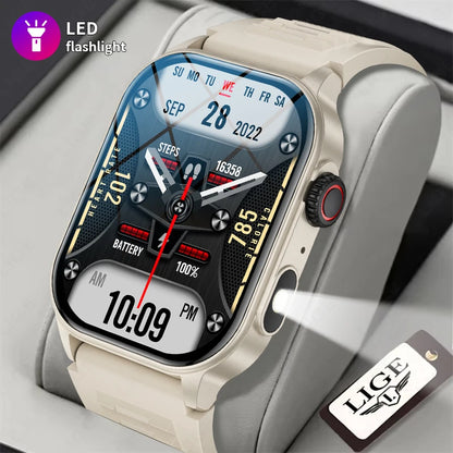 LIGE Men's Smart Watch – 3ATM Waterproof, Bluetooth Calling, Health Monitor, LED Flashlight, 370mAh Battery, 100+ Sport Modes