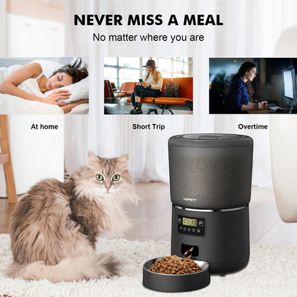 NPET 4L Smart Automatic Pet Feeder with Stainless Steel Bowl – Timed Feeding for Cats & Dogs (1–9 Portions)