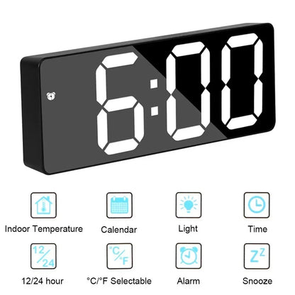 Smart LED Digital Alarm Clock – Adjustable Brightness, Temperature & Date Display | Modern Bedside Clock for Bedroom & Home Décor