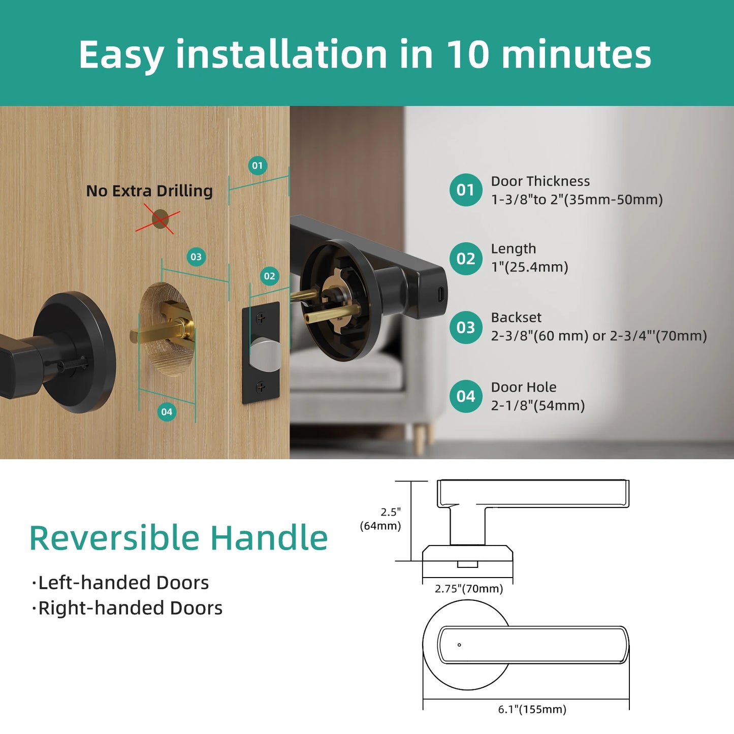 Viladepot Smart Fingerprint Door Lock with App Remote Control, Passcode Unlock, and Electronic Touchscreen Keypad