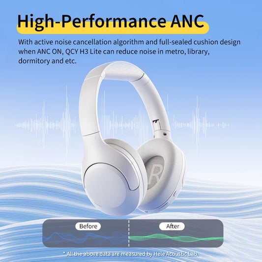 QCY H3 Lite Over Ear Headset ANC Wireless/Wired Headphones Bluetooth 5.3 Foldable HIFI Sound 60H Playtime Earphones Dual Connect