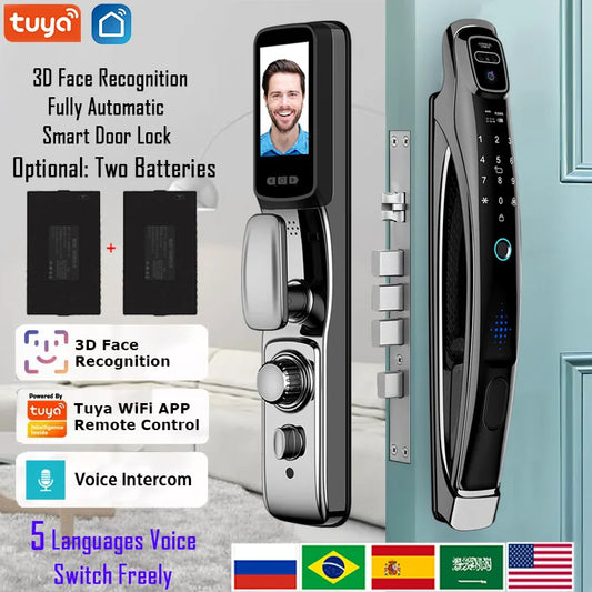 Tuya WiFi Smart Door Lock with 3D Face Recognition, Camera, Video Call & Voice Intercom – Fully Automatic Security