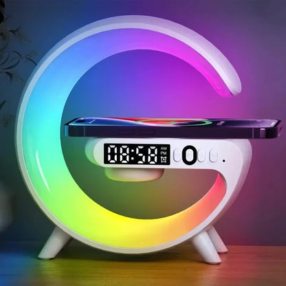 G-Shaped Smart Bedside Lamp | Wireless Charging & Bluetooth Speaker | LED Lighting with Digital Clock