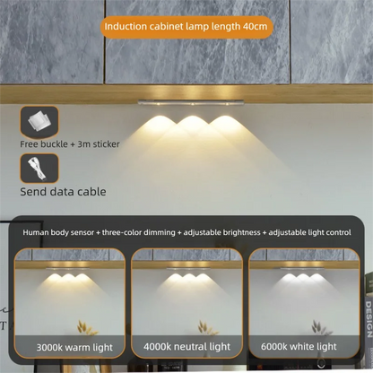 Wireless Ultra-Thin LED Cabinet Light – USB Rechargeable, Motion Sensor, Dimmable, 3 Color Modes – Ideal for Kitchen, Closet, Bedroom & Stairs