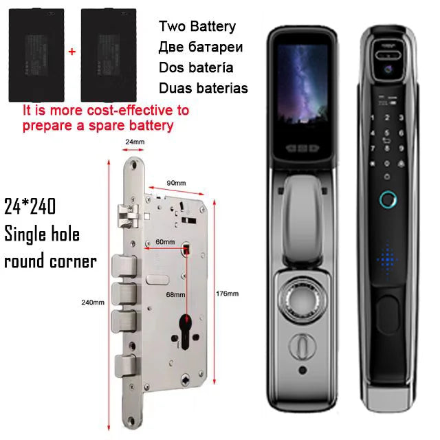 Tuya WiFi Smart Door Lock with 3D Face Recognition, Camera, Video Call & Voice Intercom – Fully Automatic Security