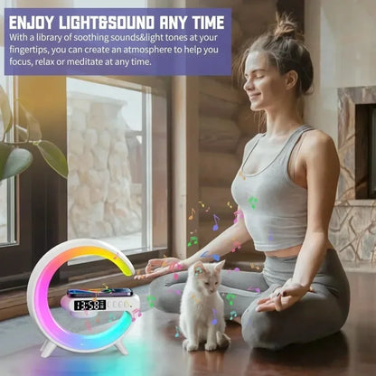 G-Shaped Smart Bedside Lamp | Wireless Charging & Bluetooth Speaker | LED Lighting with Digital Clock