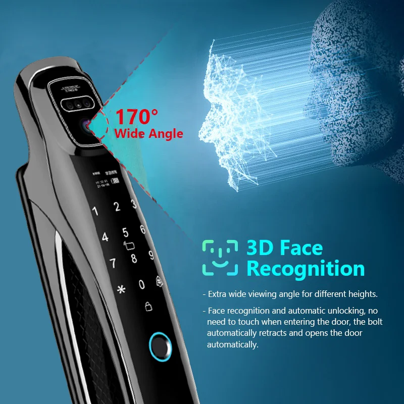 Tuya WiFi Smart Door Lock with 3D Face Recognition, Camera, Video Call & Voice Intercom – Fully Automatic Security