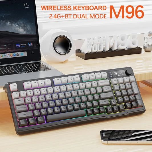 M96 Smart RGB Wireless Keyboard – Dual Mode Bluetooth/2.4G, Digital Display & Control Knob