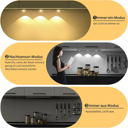 Wireless Ultra-Thin LED Cabinet Light – USB Rechargeable, Motion Sensor, Dimmable, 3 Color Modes – Ideal for Kitchen, Closet, Bedroom & Stairs