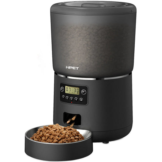 NPET 4L Smart Automatic Pet Feeder with Stainless Steel Bowl – Timed Feeding for Cats & Dogs (1–9 Portions)