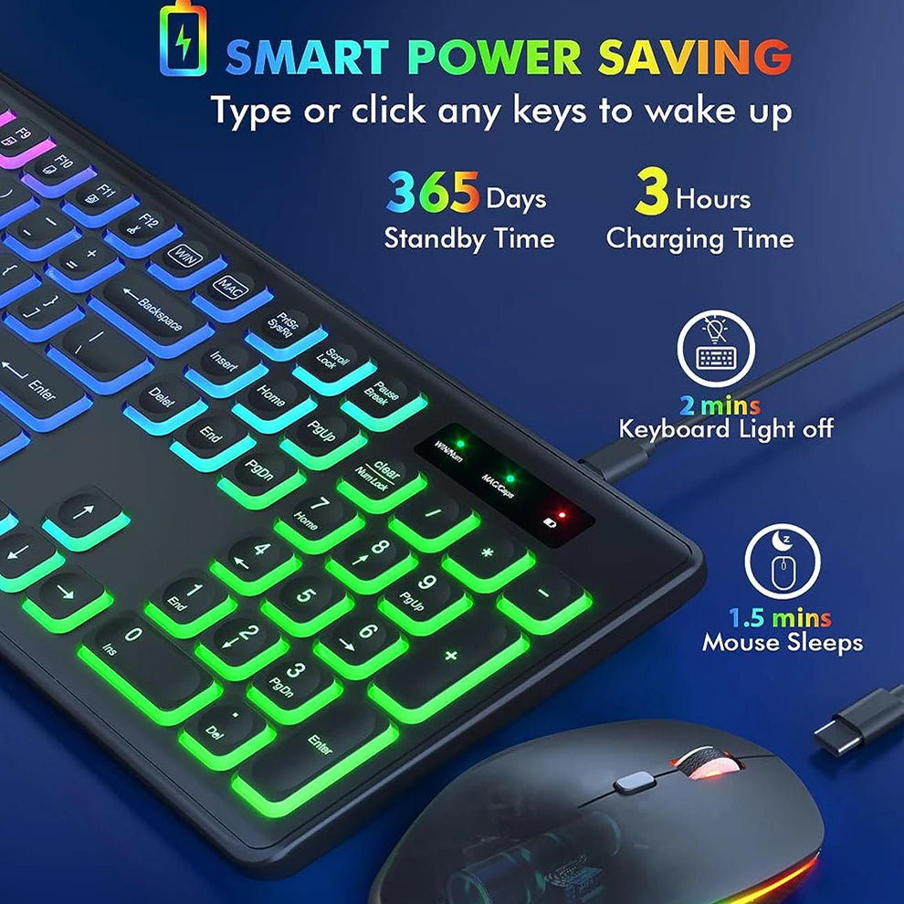 JOMAA Ergonomic Wireless Keyboard & Mouse Set – RGB Backlit, Rechargeable via Type-C, 2.4G Stable Connection