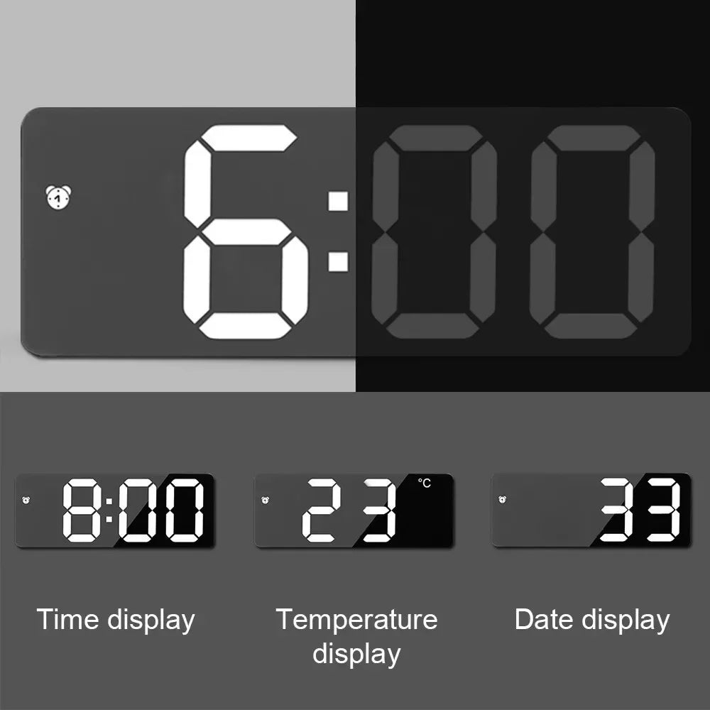 Smart LED Digital Alarm Clock – Adjustable Brightness, Temperature & Date Display | Modern Bedside Clock for Bedroom & Home Décor